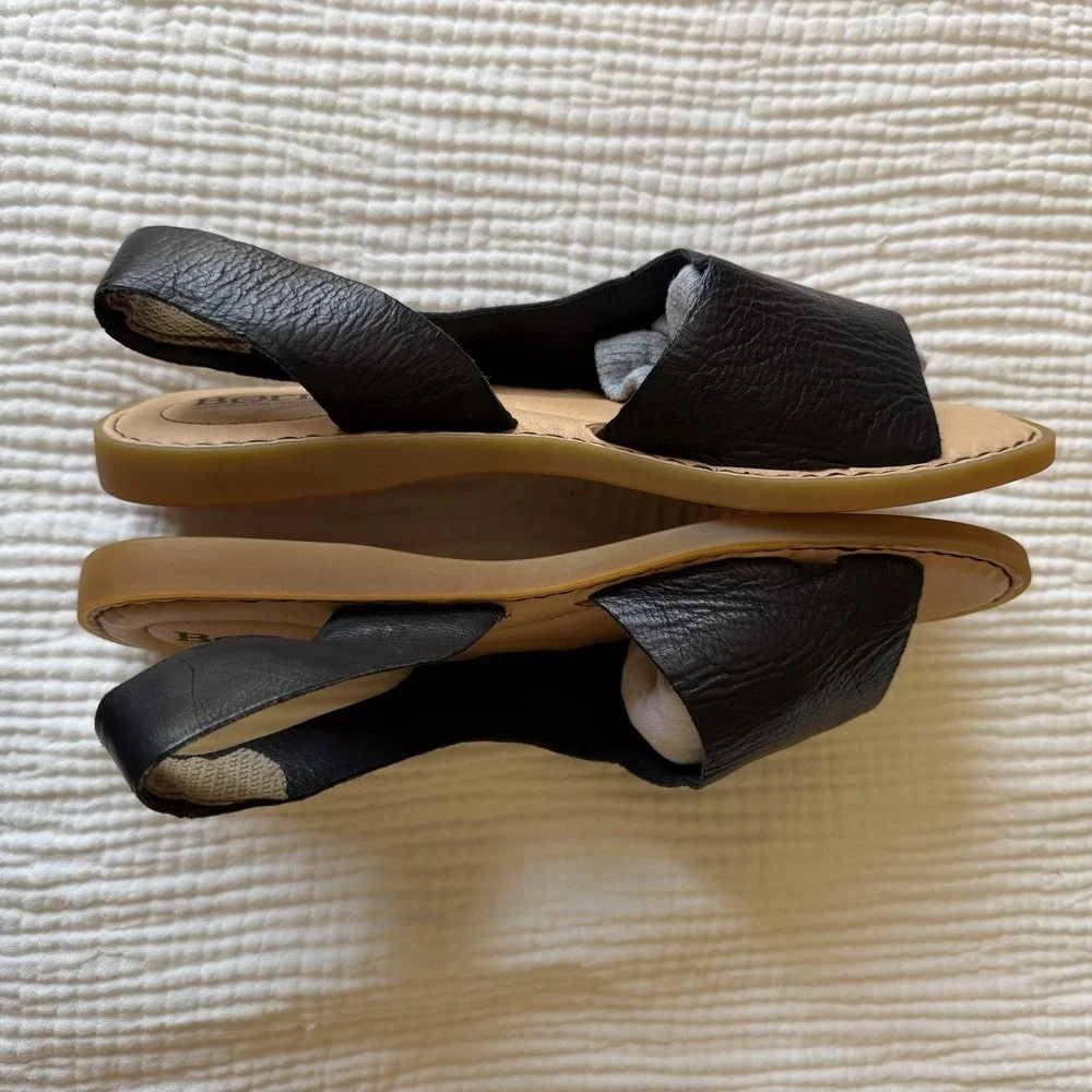 Born Women's Inlet Sling Back Sandal Open Toe Black Leather Sz 9 Flats Coastal - Picture 6 of 7